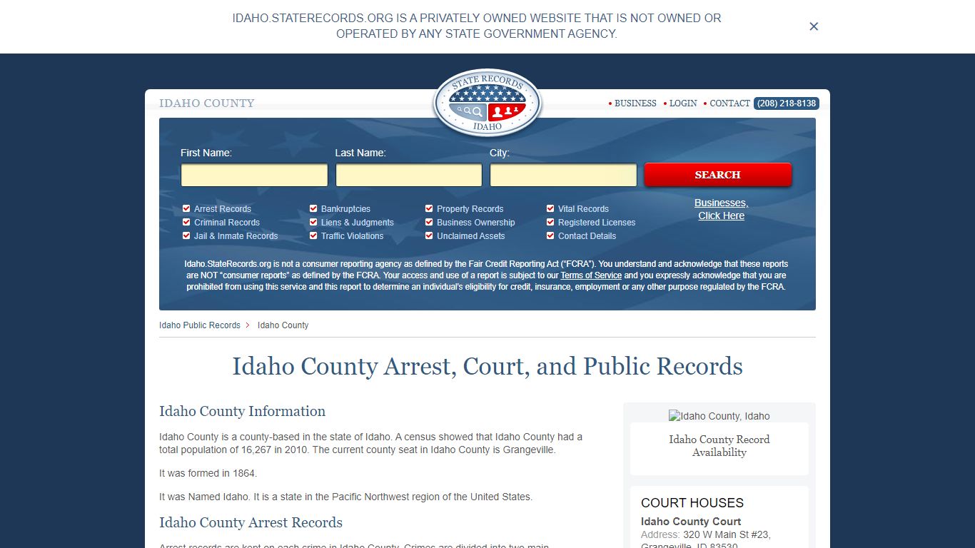 Idaho County Arrest, Court, and Public Records